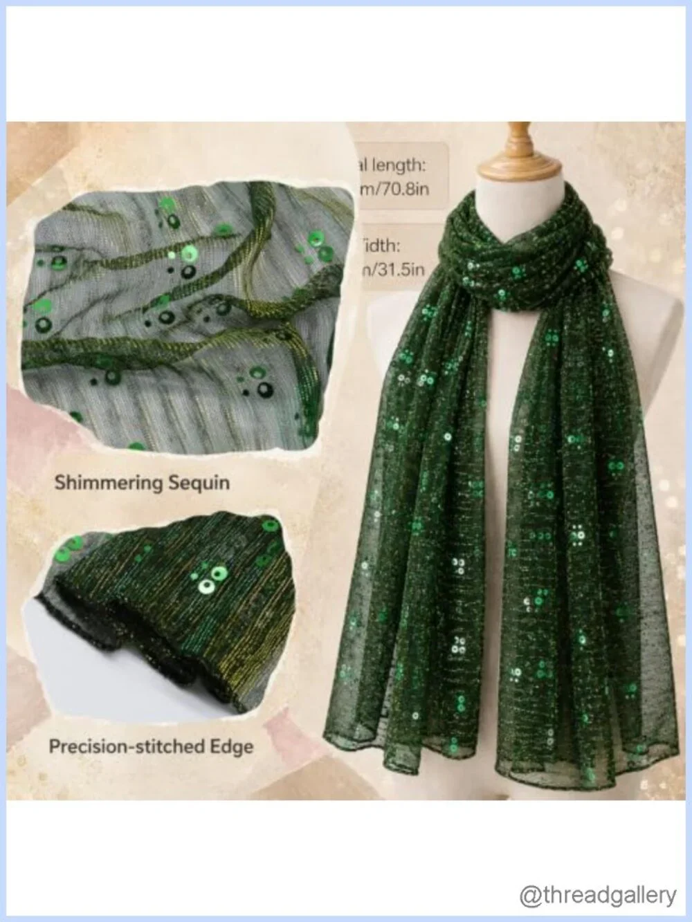 Sequin Neck Scarf for Women Lightweight Sheer Shawl Wrap Party Accessory